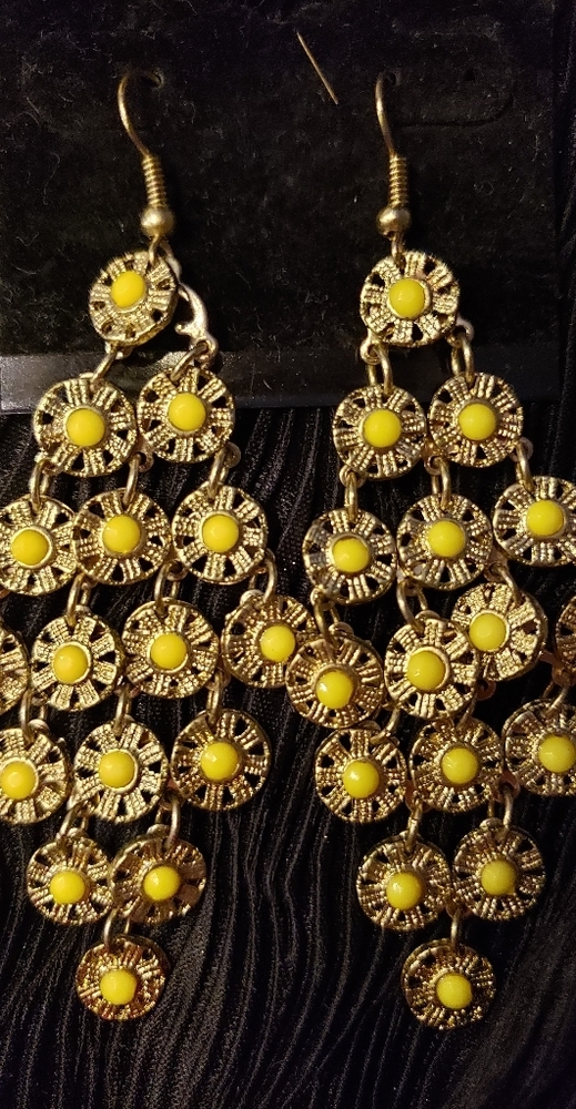 New NEON Yellow /Gold Chandelier Style Earrings